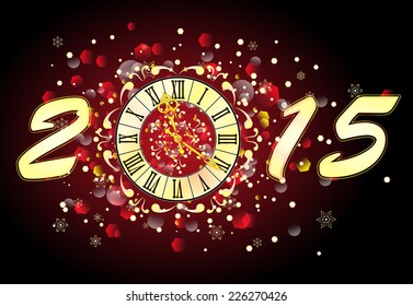 Christmas background with clock, banner, vector illustration