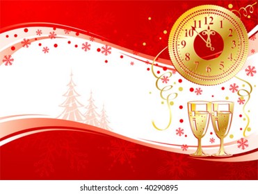 Christmas background with Clock and Goblet, element for design, vector illustration
