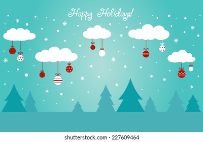 Christmas background with clouds and trees