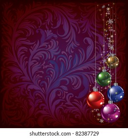 christmas background with color balls on dark