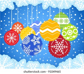 Christmas background with color christmas baubles