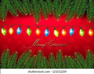 Christmas background with color harland and fir branches  Vector illustration