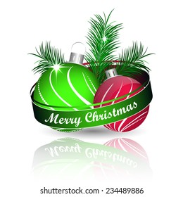 Christmas background with colored christmas ball and green pine needles for greeting card/vector illustration