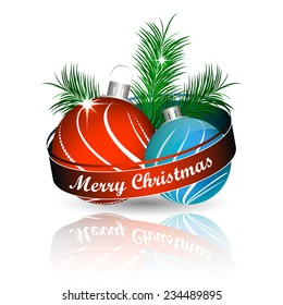 Christmas background with colored christmas ball and green pine needles for greeting card/vector illustration