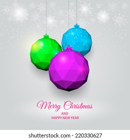 Christmas background with colored balls and snowflakes
