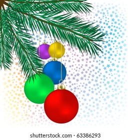 Christmas background colored balls with tree on a white