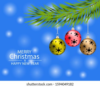 Christmas background with colorful balls. Christmas card. Christmas greeting.