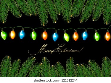 Christmas background with colorful harland and fir branches  Vector illustration