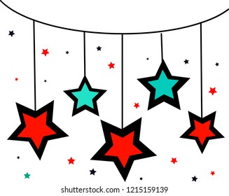 Christmas background with colorful stars on the white