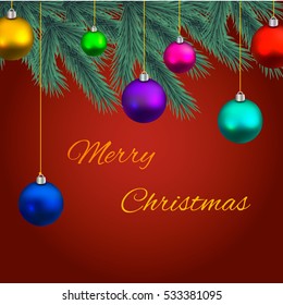 Christmas background with colorfull  balls. Vector illustration