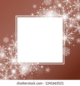 Christmas background concept design of white snowflake with blank frame on copper color background vector illustration