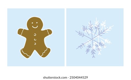 Christmas background concept. Merry Christmas and Happy New Year poster and banner. Ginger cookie and snow fro christmas.