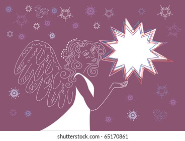 Christmas background for congratulating on an angel and star