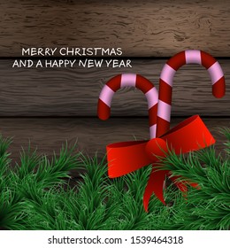 Christmas background with cookies, spices and traditional ornaments on dark brown wooden background, inspired by flat lay style, vector illustration, eps 10 with