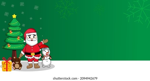 
Christmas background with copy space area. There is a Santa icon, a snowman, complete with Christmas knick-knacks such as a Christmas tree, doll gifts, etc.