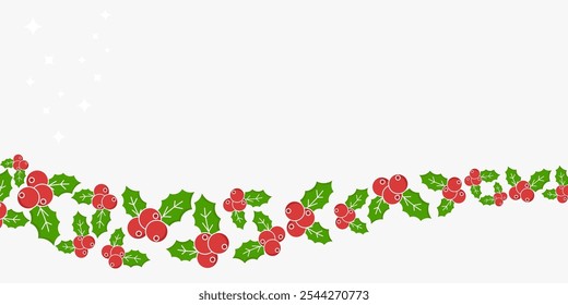 Weihnachtshintergrund mit Kopienraum, Design mit Holly Beere Muster. Vorlage für Banner, Grußkarte, Flyer, Social Media, Präsentation, Web.