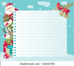 Christmas background with copy space. Vector backgrounds of baubles with Santa, snowman, Rudolph The Red-nosed Reindee and christmas decorations .