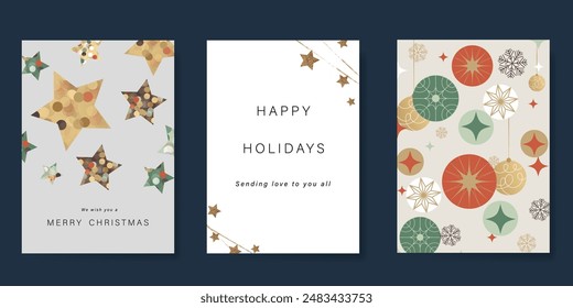 christmas background cover vector. Elements of star, hanging ball, snowflake on white and red background. Design for flyer, greeting card, poster, advertising.