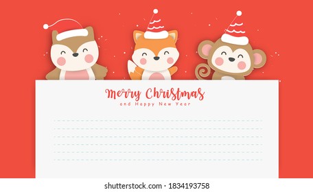 Fondo navideño con lindos animales con espacio para el texto.