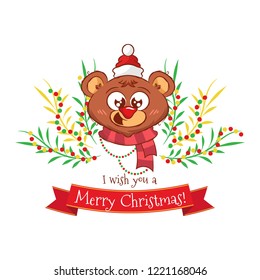 Christmas background with a cute bear