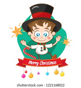 Christmas background with a cute boy