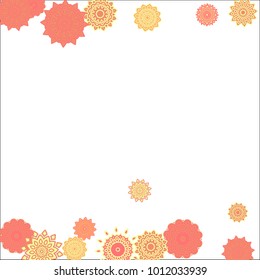 Christmas Background with Cute Colorful Snowflakes on White Ground. Ethnic Stylized Mandalas Looking Like Snowflakes. Moroccan, Ottoman or Arabic Pattern for Card, Poster, Banner