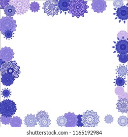 Christmas Background with Cute Colorful Snowflakes on White Ground. Ethnic Stylized Mandalas Looking Like Snowflakes. Moroccan, Ottoman or Arabic Pattern for Card, Poster, Banner