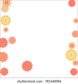 Christmas Background with Cute Colorful Snowflakes on White Ground. Ethnic Stylized Mandalas Looking Like Snowflakes. Moroccan, Ottoman or Arabic Pattern for Card, Poster, Banner