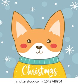 Christmas background with cute Corgi dog. Decorative cute background.