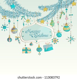 Christmas background with cute decorations and place for text, illustration, vector