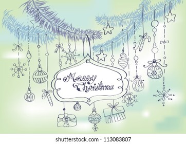 Christmas background with cute decorations and place for text, vector