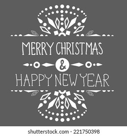 Christmas background with cute decorations and text, Merry Christmas and Happy New Year  illustration for Holiday design
