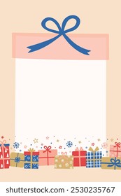 Fondo de Navidades con lindos regalos dibujados a mano. Ilustración vectorial