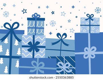 Christmas background with cute hand drawn presents. Vector illustration