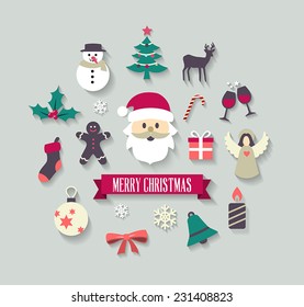 Christmas background with cute icons. Can be used as a greetings card or as individual icons.