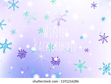 Christmas Background with Cute Snowflakes and Shiny Lights. Festive Background for Christmas Decoration, Wrapping, Fabric. Vertical A4 Vector Background.