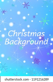 Christmas Background with Cute Snowflakes and Shiny Lights. Festive Background for Christmas Decoration, Brochure, Card. Vertical A4 Vector Background.
