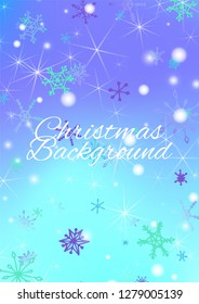 Christmas Background with Cute Snowflakes and Shiny Lights. Festive Background for Christmas Decoration, Print, Dress. Vertical A4 Vector Background.