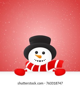Christmas background with cute Snowman and snowflakes. Vector.