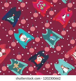 Christmas background with cute ugly christmas sweaters set sweater party collection for invitations