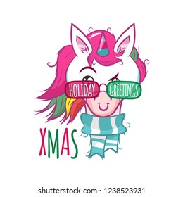 Christmas background with a cute unicorn