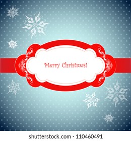 Christmas background with decorated frame and snowflakes