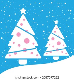 Christmas background with decorated tree. Happy New Year greeting card. Snowy winter landscape vector illustration.