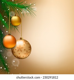Christmas background with decorated tree. Vector illustration. 