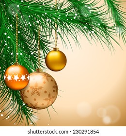 Christmas background with decorated tree. Vector illustration. 