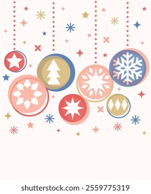 Christmas background with decoration in geometric style. Christmas ball with stars. Vector illustration