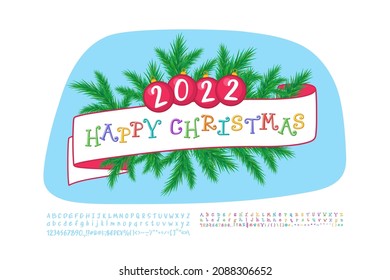 Christmas background decoration Happy Christmas with curly multicolor letters cartoon style. Two vector fonts sets are included