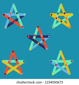 Christmas background, christmas decoration pattern, Stars from geometric shapes as a decorative element, stars of sticks handmade, vector illustration for invitations, cards, greetings, children party