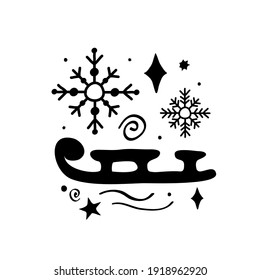 Christmas background decoration Snowflake sleigh star sparkles scribble doodle logo icon sign Cartoon children's style design Fashion print clothes apparel greeting invitation card cover flyer poster