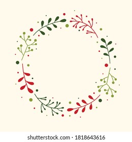 Christmas background with decoration. Xmas greeting card with mistletoe branches and copyspace. Vector